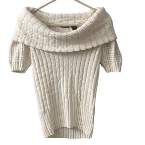 Moda International Medium Off-The-Shoulder Short Sleeve Cable Knit Sweater NWOT